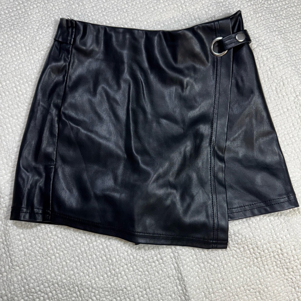 Black Faux Leather Wrap Skort